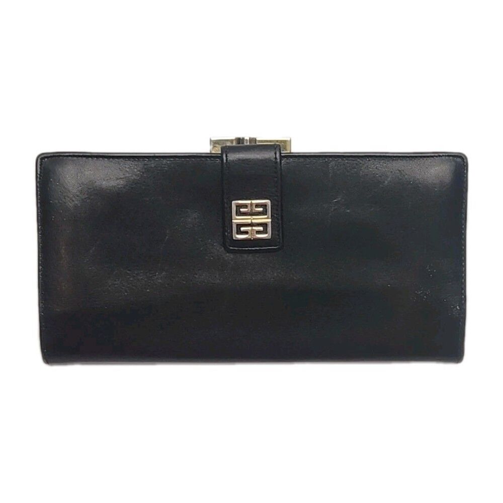 Givenchy Wallet Clutch Black Leather Card Organizer Coin Pocket 7.5"x3.75" Women